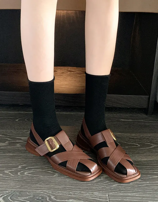 Roman Style Square Toe Strappy Sandals Slingback