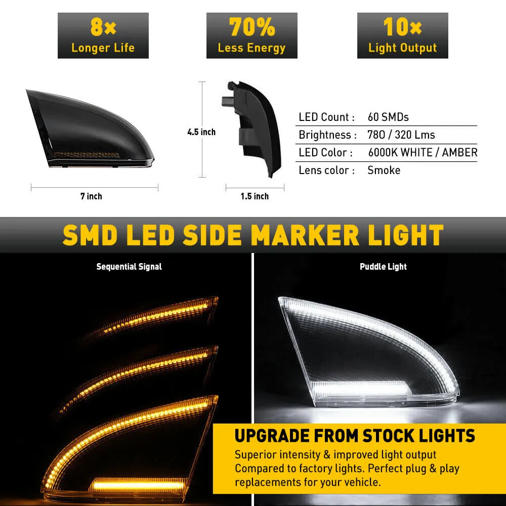 Sequential LED Side Mirror Turn Signal Light & Puddle Light for 2009-2018 Dodge RAM 1500, 2010-2018 RAM 2500 3500, 2019 RAM 1500 Classic