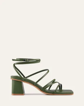 SOFIA MID HEEL SANDALS MOSS GREEN LEATHER