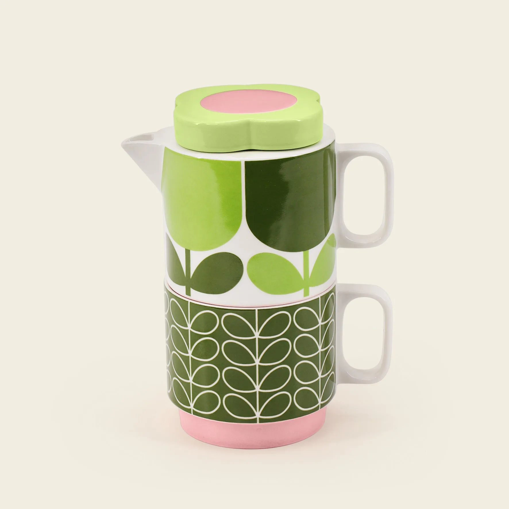 Stackable Tea Set for One - Block Flower Fern