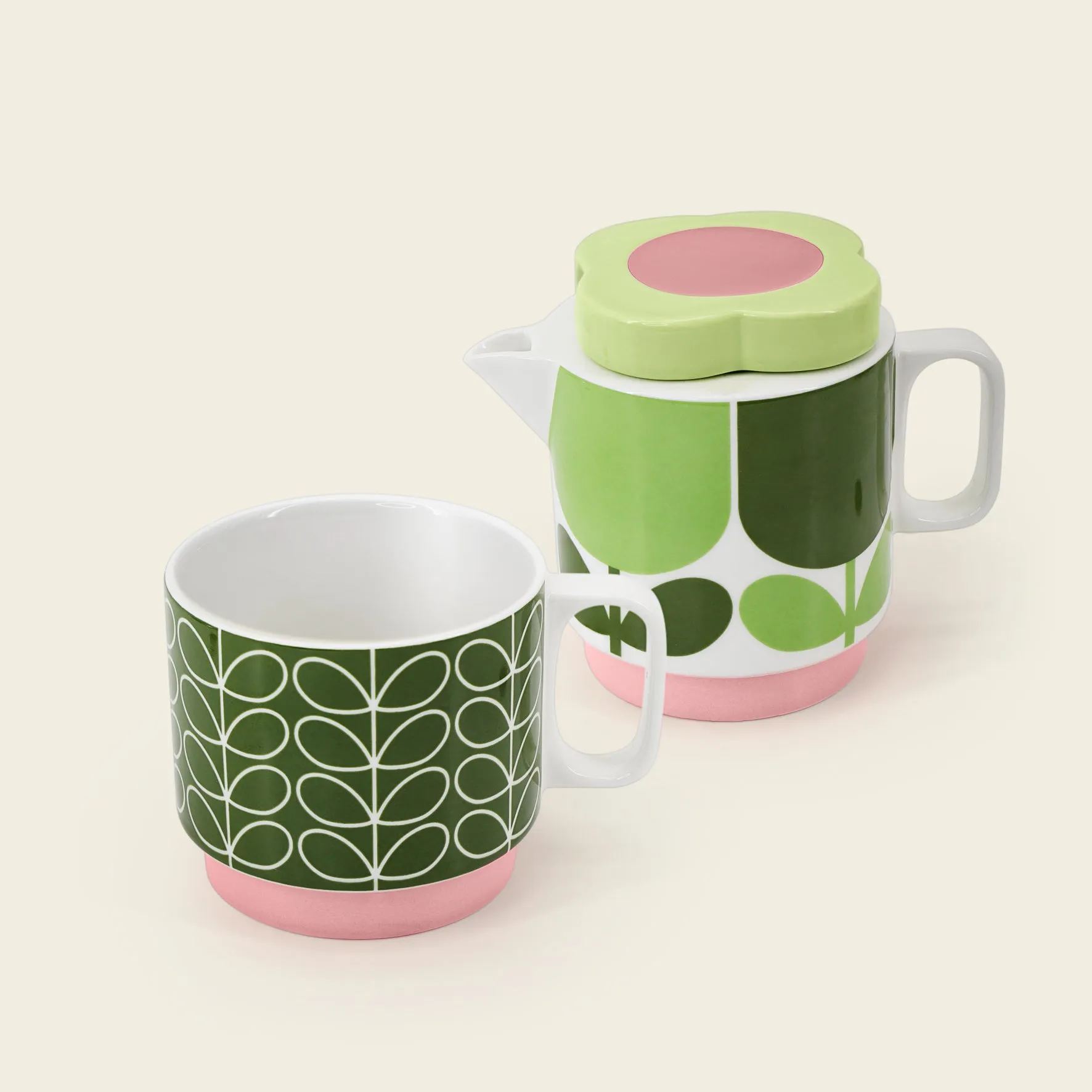 Stackable Tea Set for One - Block Flower Fern