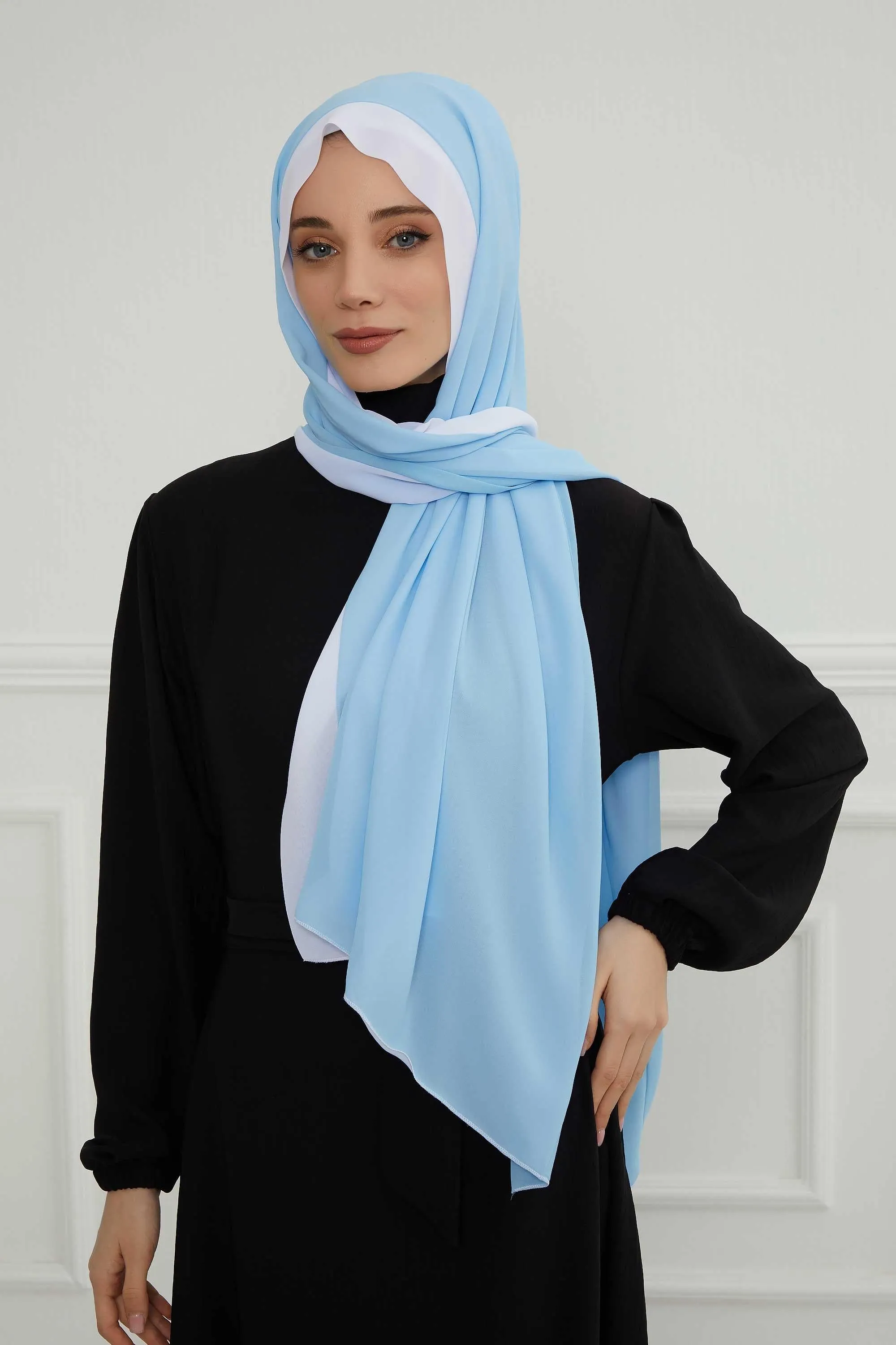 Two Colors Double Side Put on Reversible Hijab Scarves for Women Muslim Regular Chiffon Shawl Turban Head Wraps Turban for Women,CTS-10