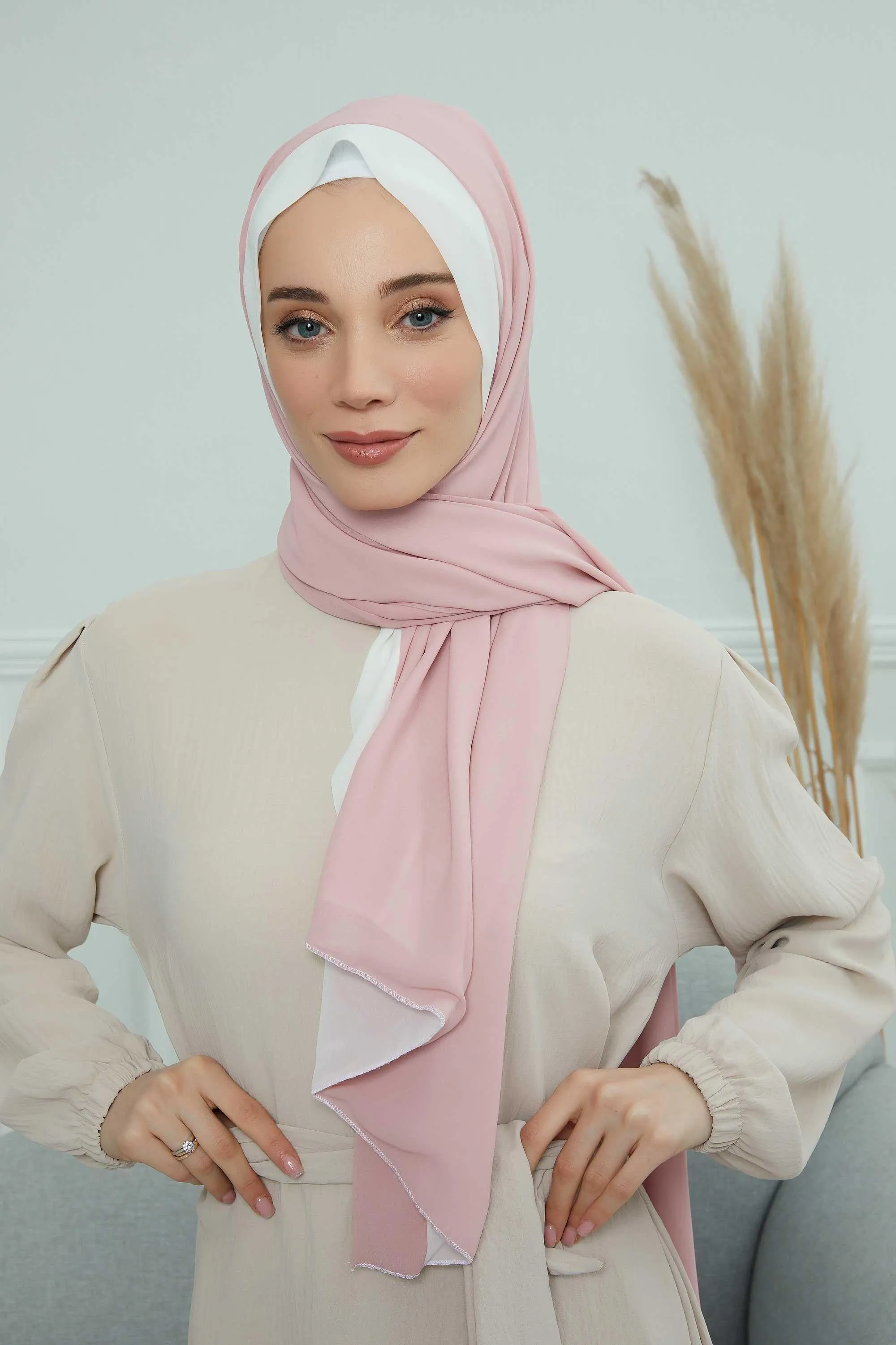 Two Colors Double Side Put on Reversible Hijab Scarves for Women Muslim Regular Chiffon Shawl Turban Head Wraps Turban for Women,CTS-10