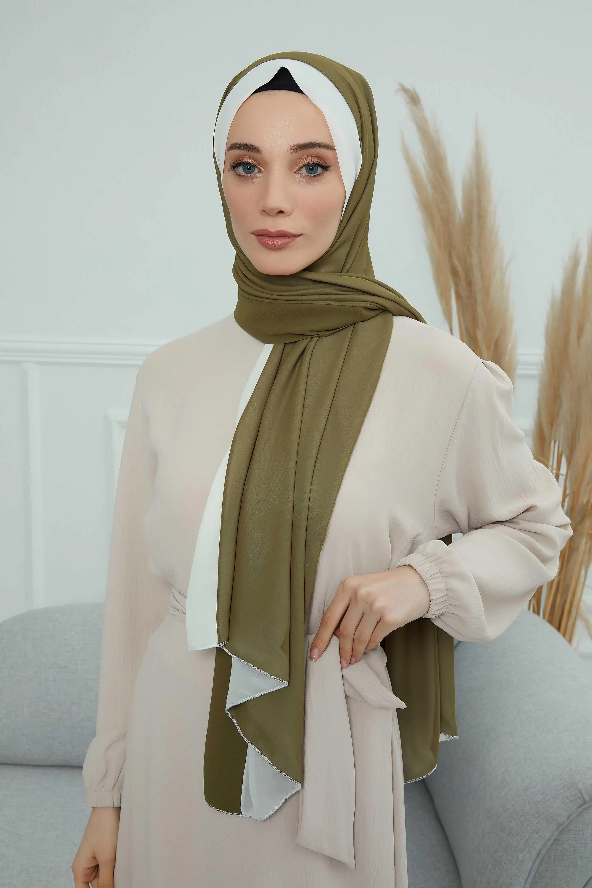 Two Colors Double Side Put on Reversible Hijab Scarves for Women Muslim Regular Chiffon Shawl Turban Head Wraps Turban for Women,CTS-10